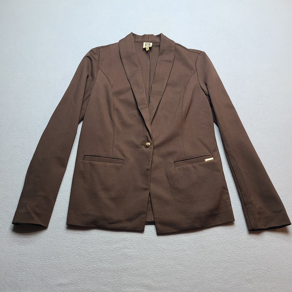 Anne Klein Blazer Womens Small Brown Excellent Single Button Shawl Collar